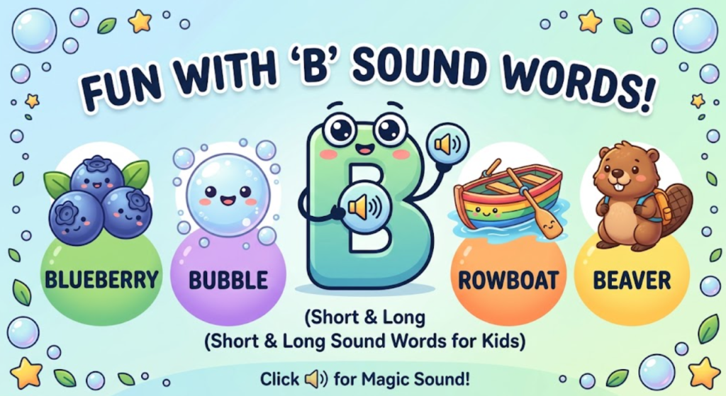 1100 B Sound Words (Short & Long) with Phonic Sounds to Learn