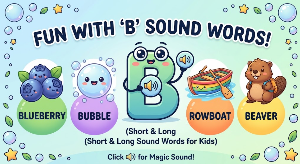 1100 B Sound Words (Short & Long) with Phonic Sounds to Learn